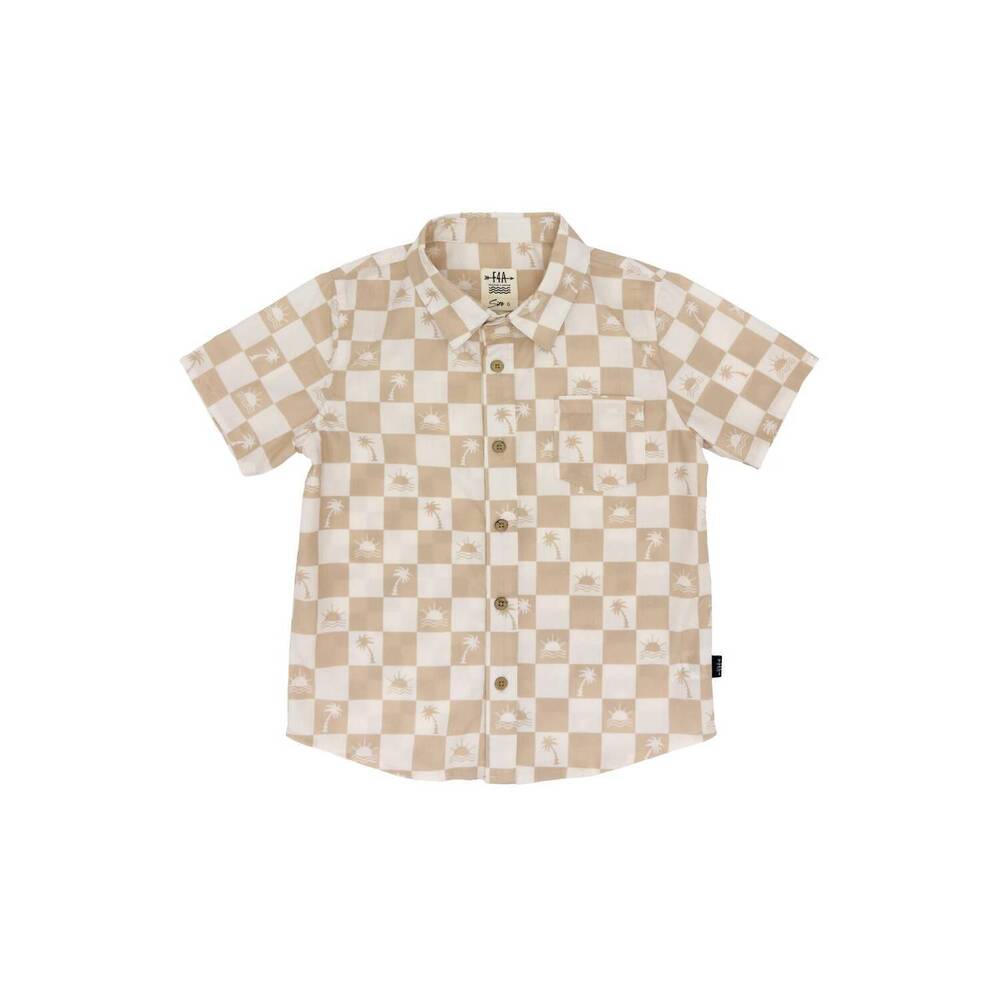 NEW FEATHER 4 ARROW boy's checkerboard print short sleeve top in brown